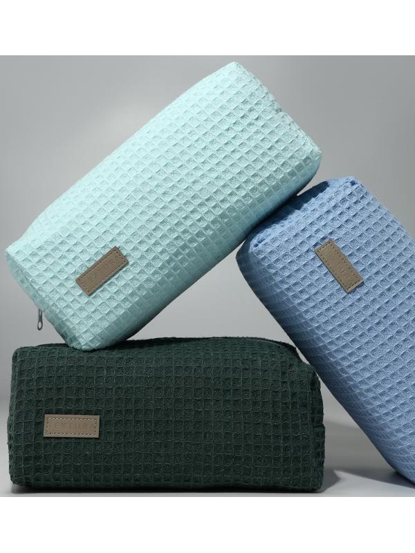 Косметичка женская на молнии TEXTURA, объёмная, большая, мягкая, вафельная текстура, бирюзовая