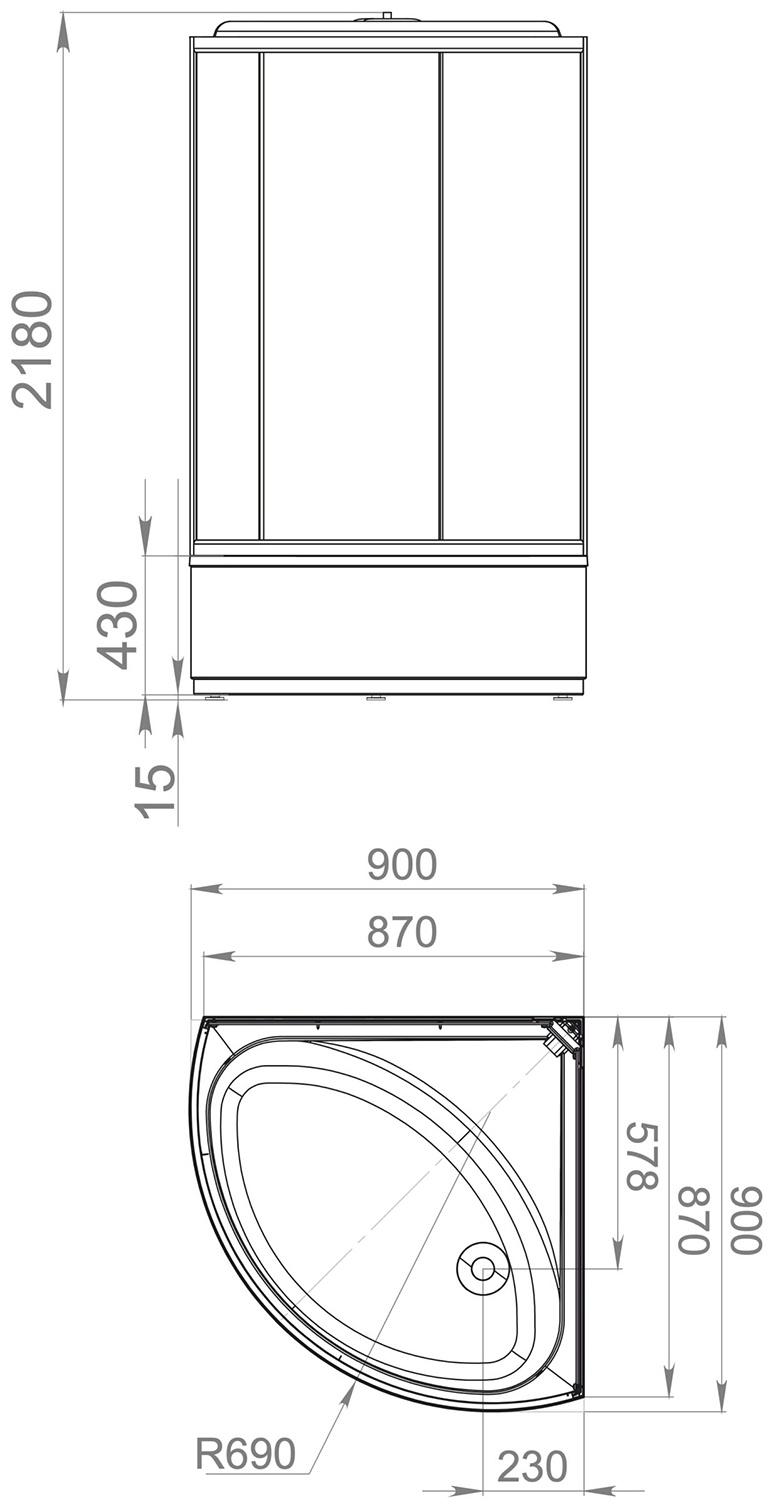 Душевая кабина Domani-Spa Simple 99 high, поддон 45 см, белые стенки, 90×90 см