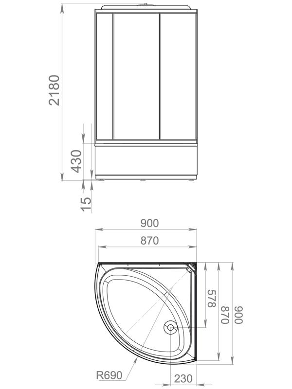 Душевая кабина Domani-Spa Simple 99 high, поддон 45 см, белые стенки, 90×90 см