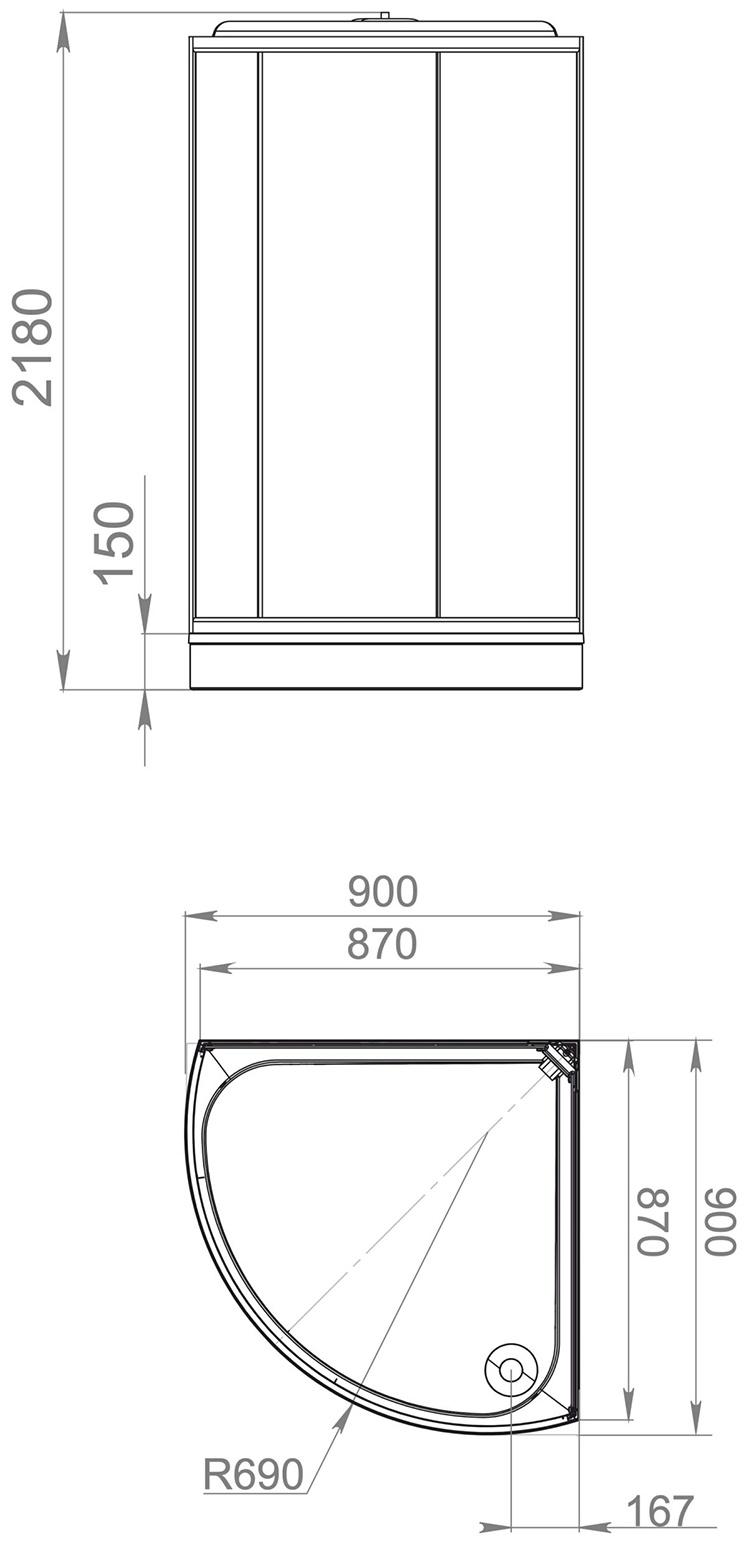 Душевая кабина Domani-Spa Simple 99, поддон 15 см, белые стенки, прозрачное стекло, 90×90 см