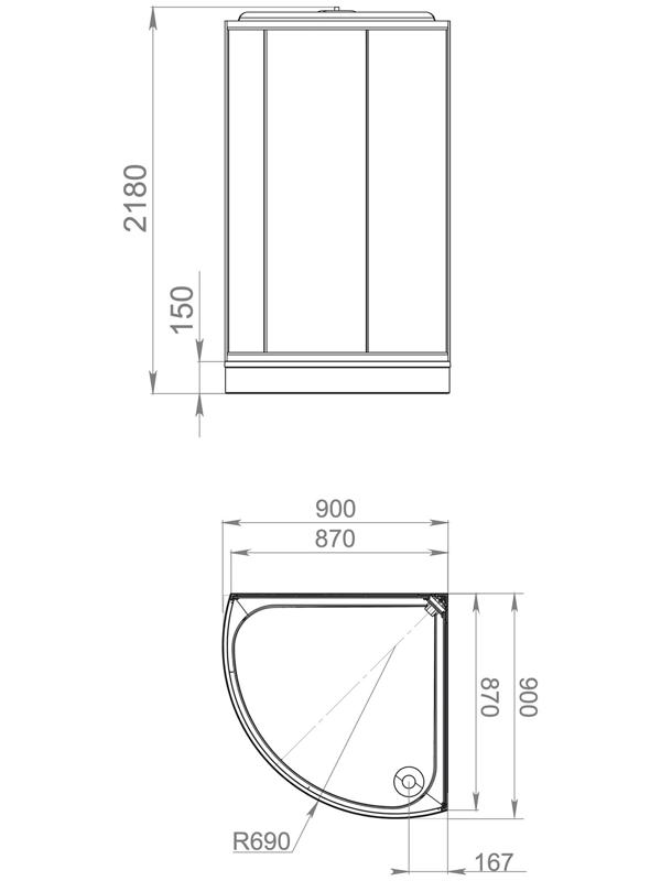 Душевая кабина Domani-Spa Simple 99, поддон 15 см, белые стенки, прозрачное стекло, 90×90 см