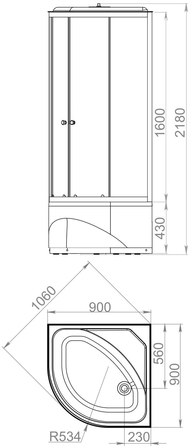 Душ.кабина Domani-Spa Delight Slim 99 high, поддон 45 см, черные стенки, 90×90 см