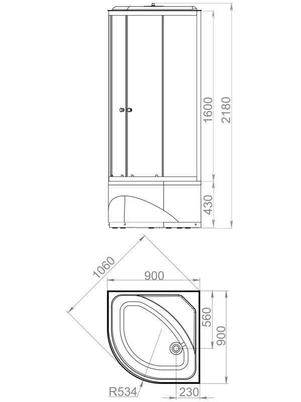 Душ.кабина Domani-Spa Delight Slim 99 high, поддон 45 см, черные стенки, 90×90 см