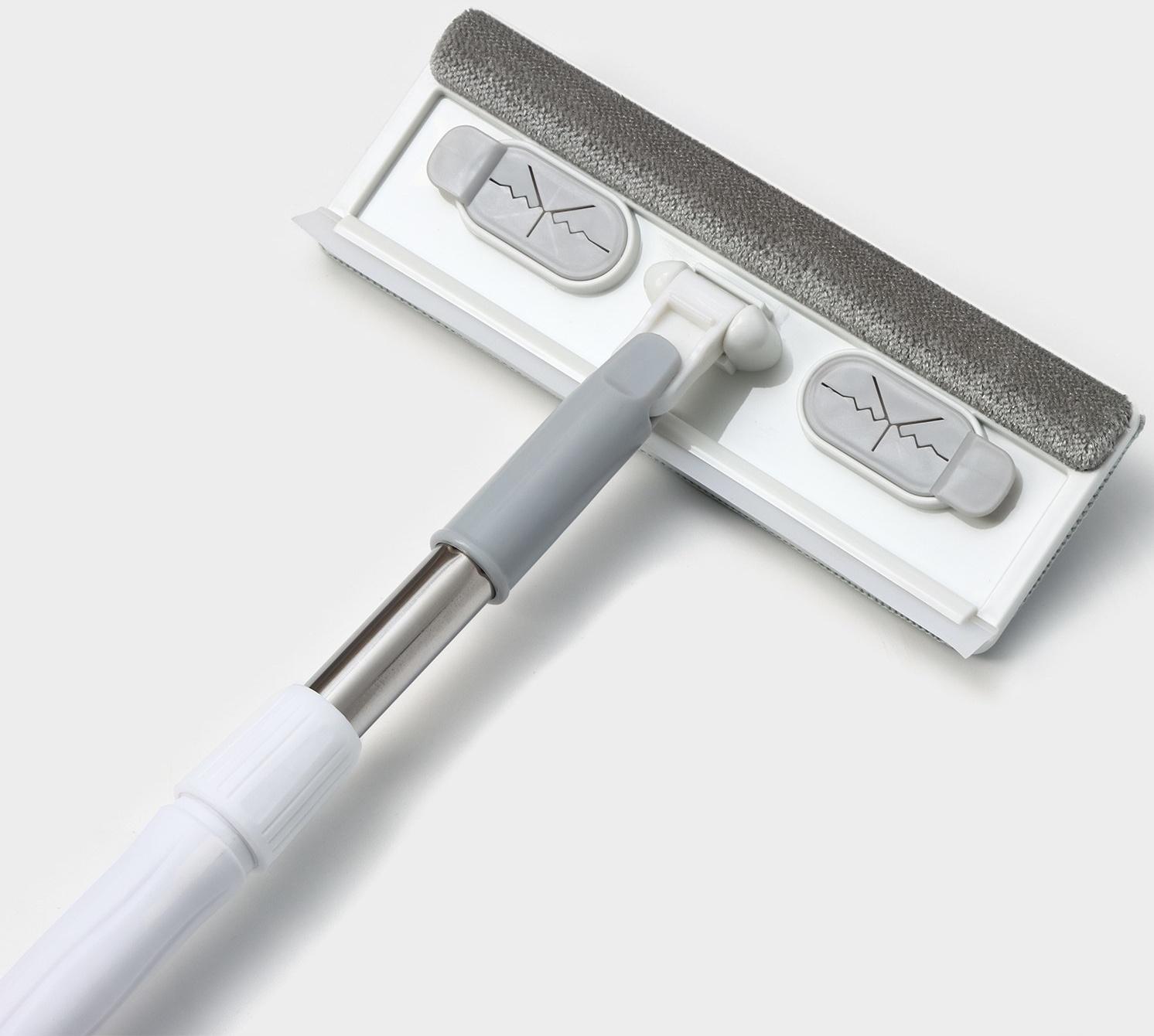 Щётка для окон Raccoon, стальная телескопическая ручка 82(126) см, насадка из микрофибры 25×9 см, цвет белый