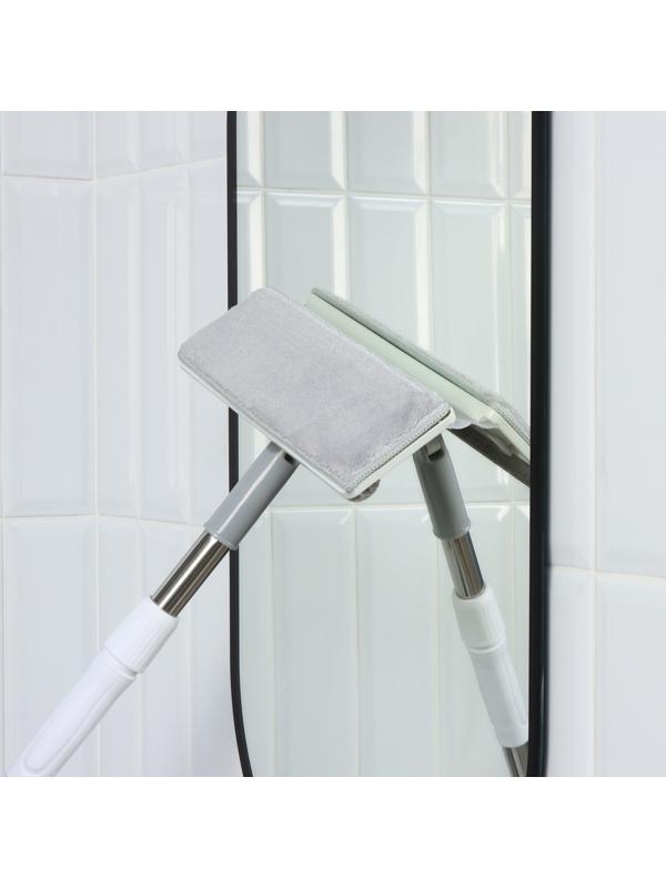 Щётка для окон Raccoon, стальная телескопическая ручка 82(126) см, насадка из микрофибры 25×9 см, цвет белый