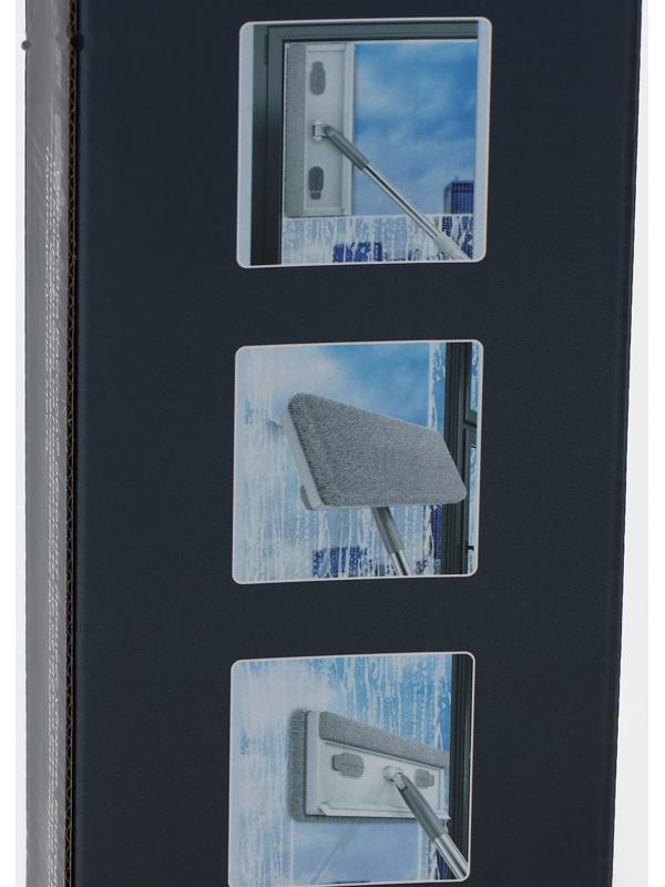 Щётка для окон Raccoon, стальная телескопическая ручка 82(126) см, насадка из микрофибры 25×9 см, цвет белый