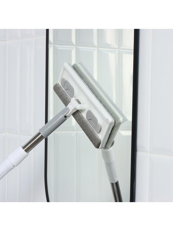 Щётка для окон Raccoon, стальная телескопическая ручка 82(126) см, насадка из микрофибры 25×9 см, цвет белый