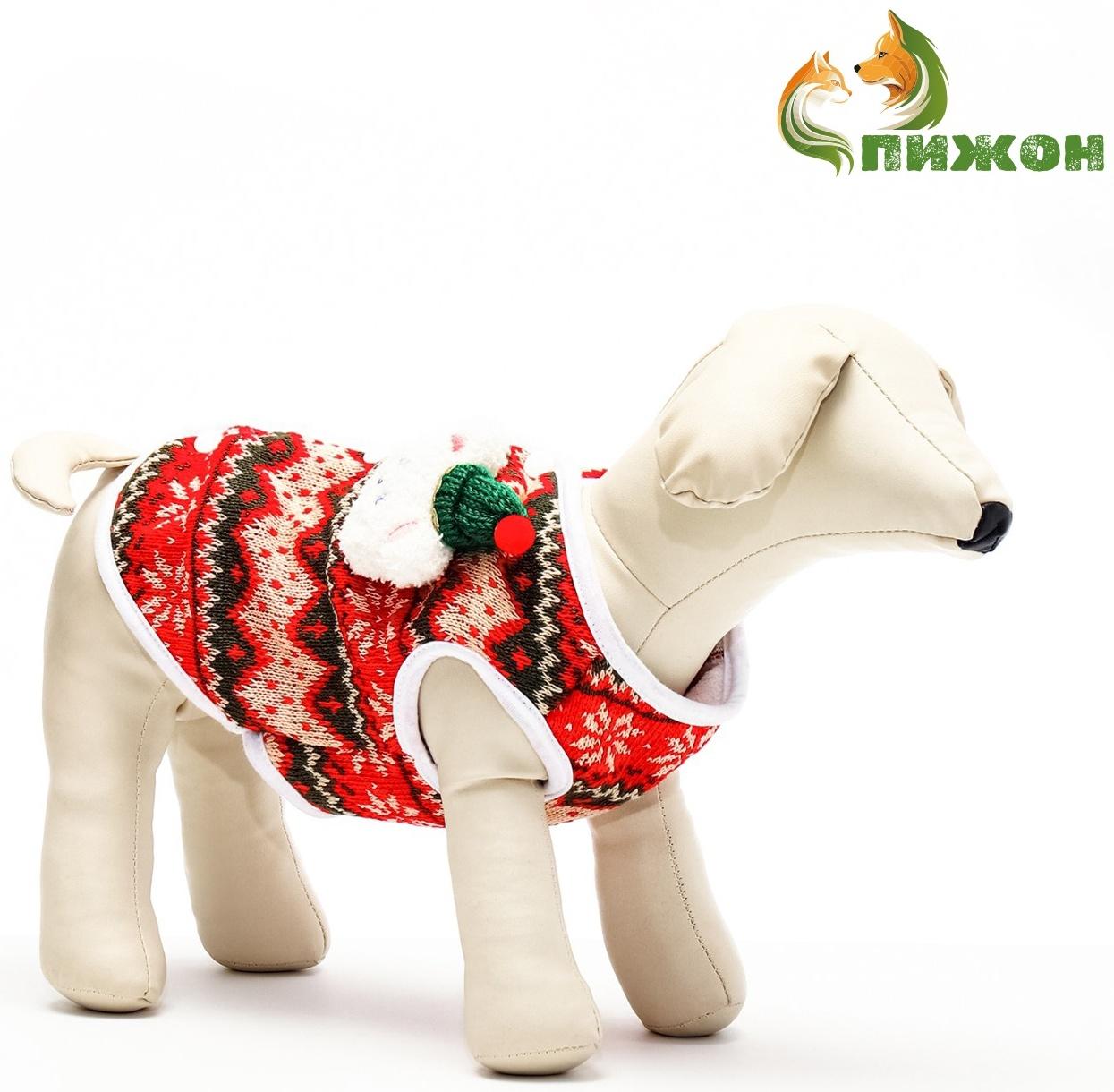 Кардиган с мишкой для собак, новогодний, размер M