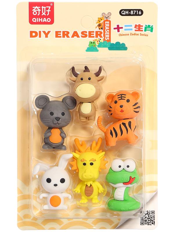 Игровой набор ластиков «Зверята», 6 шт., МИКС