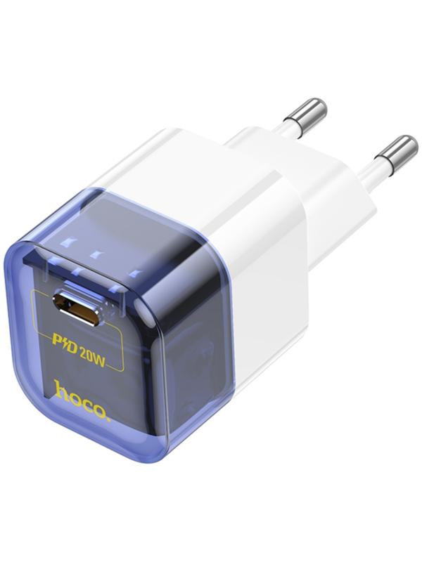 Сетевое зарядное устройство Hoco C125A, 1 Type-C, 20 Вт, прозрачное, PD + QC, синие
