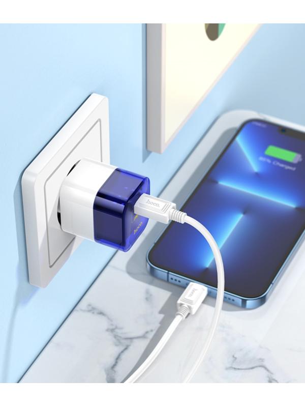 Сетевое зарядное устройство Hoco C125A, 1 Type-C, 20 Вт, прозрачное, PD + QC, синие