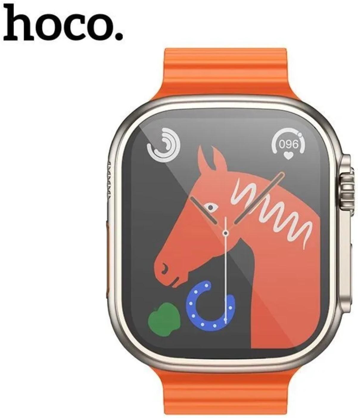 Смарт-часы Hoco Y12 Ultra, 1.96,240х280,BT5.0,320 мАч,поддержка вызова,Lightning,золотистые