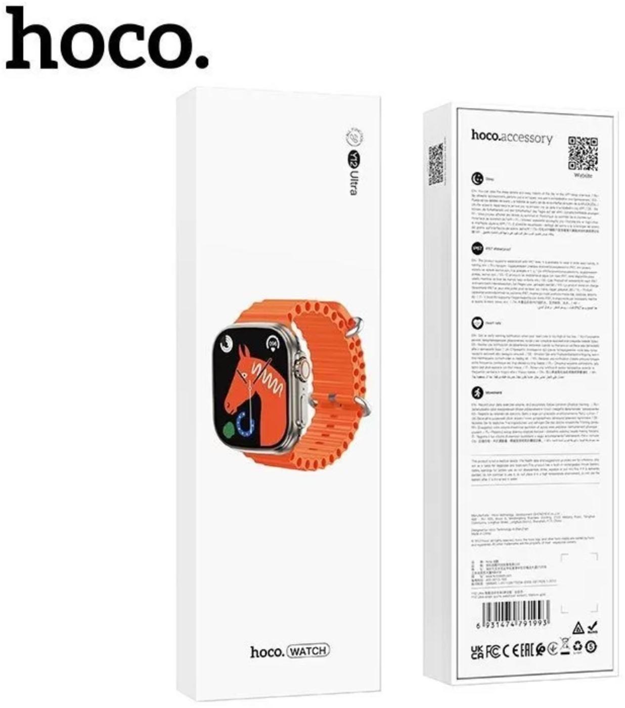 Смарт-часы Hoco Y12 Ultra, 1.96,240х280,BT5.0,320 мАч,поддержка вызова,Lightning,золотистые