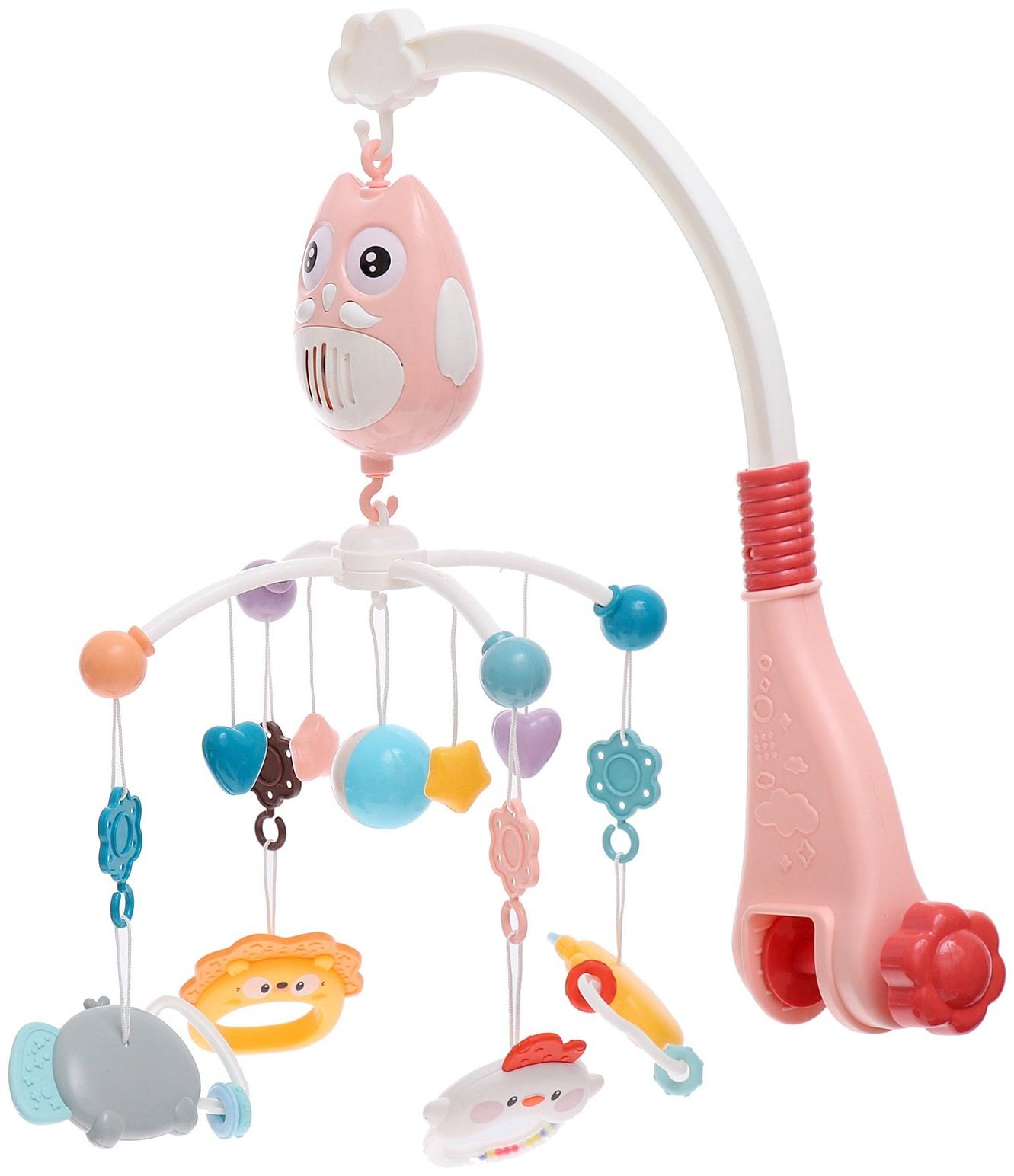 Мобиль музыкальный «Песенки совушки», на батарейках, цвет розовый