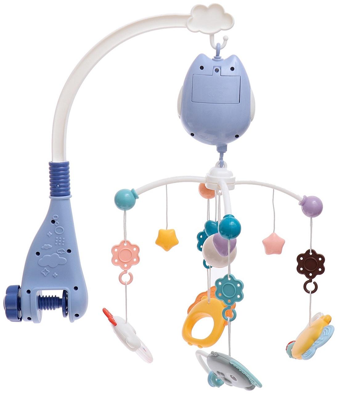 Мобиль музыкальный «Песенки совушки», на батарейках, цвет голубой