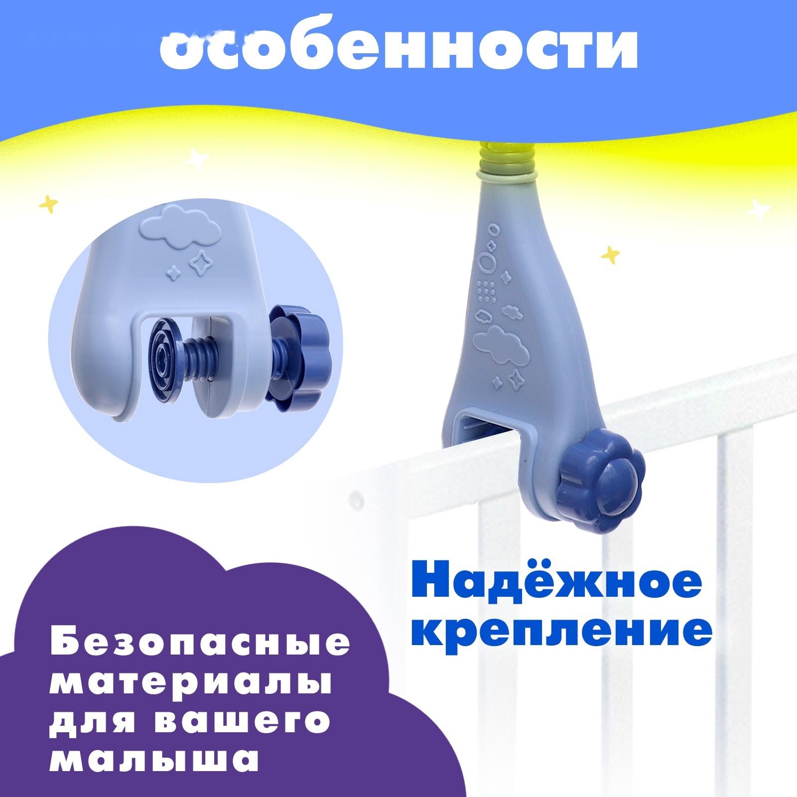 Мобиль музыкальный «Песенки совушки», на батарейках, цвет голубой