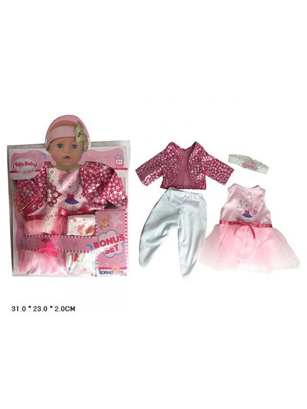 Комплект Одежды для куклы Yale baby Clothing BLC207L Платье, повязка, кофточка, штанишки, корона, соска, памперс