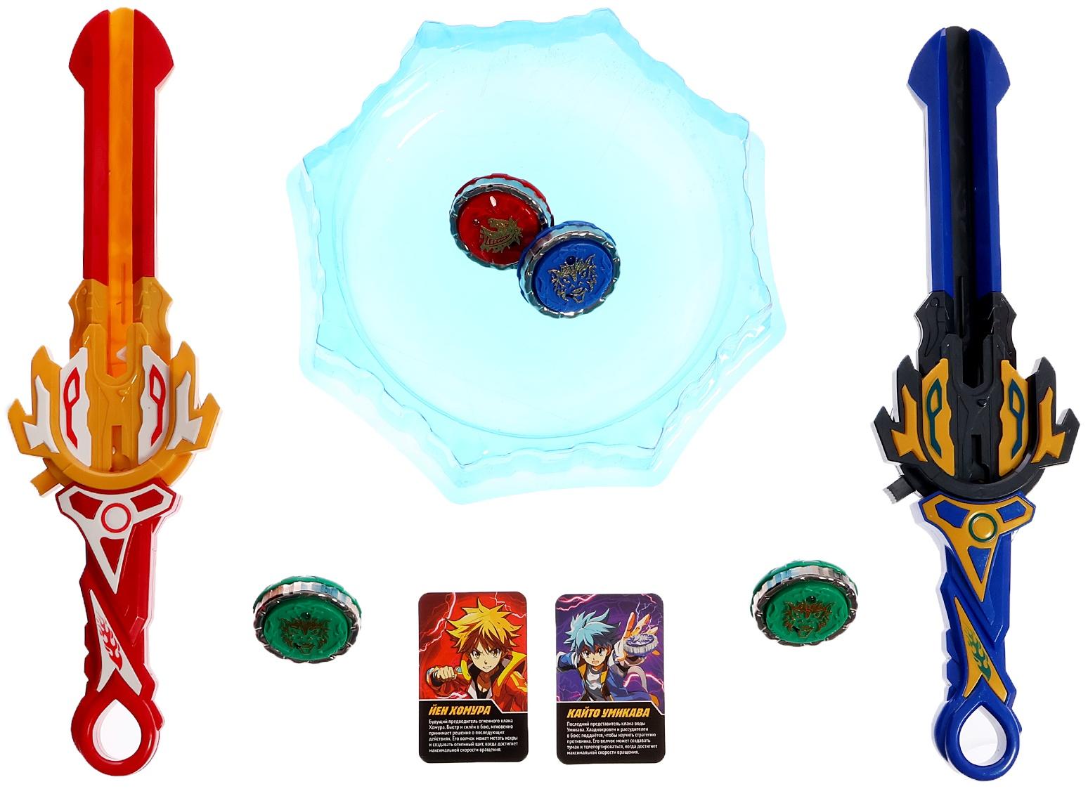 Набор волчков с мечом ULTRA SPIN «Сражение гладиаторов», 4 волчка, 2 устройства запуска, арена