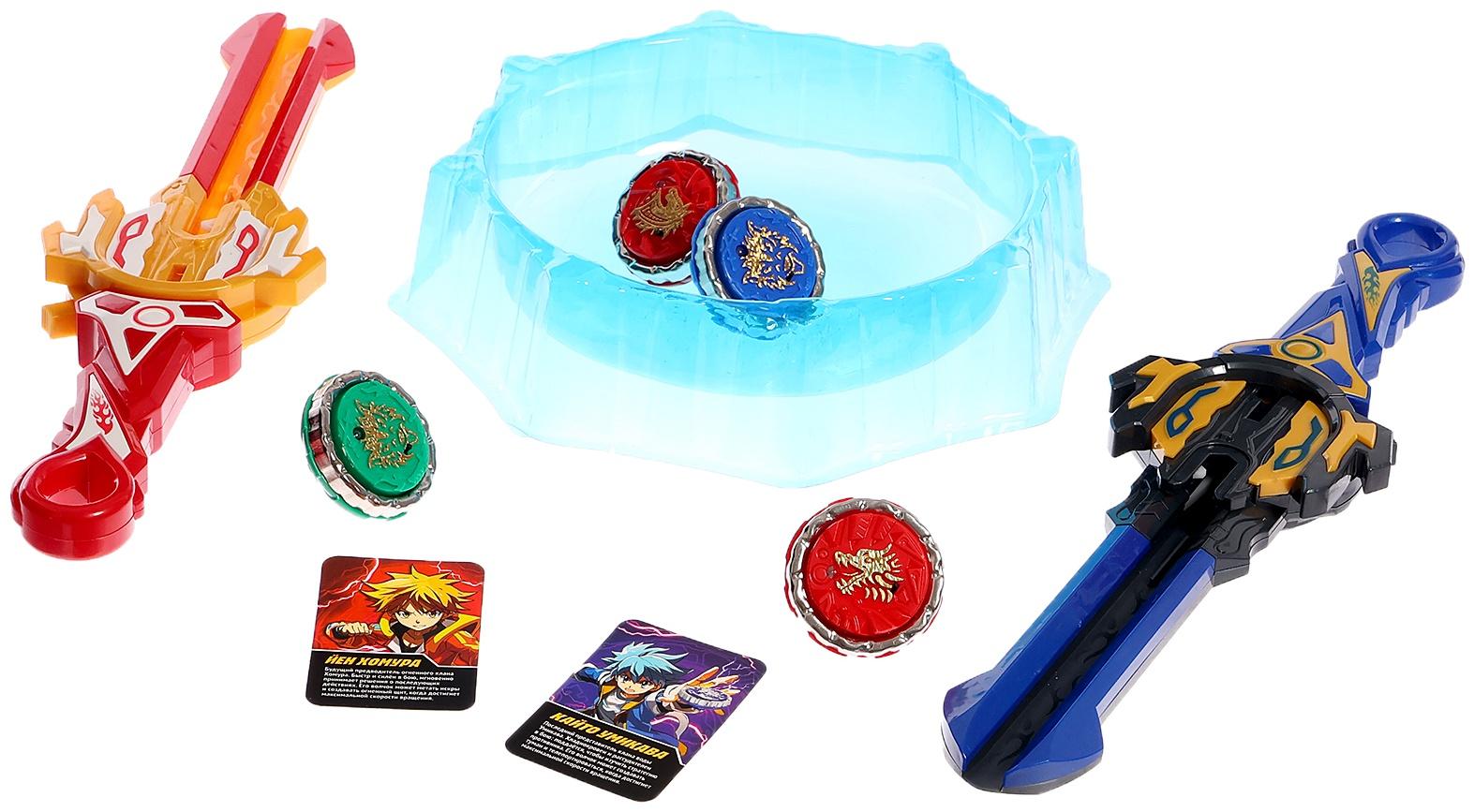 Набор волчков с мечом ULTRA SPIN «Сражение гладиаторов», 4 волчка, 2 устройства запуска, арена