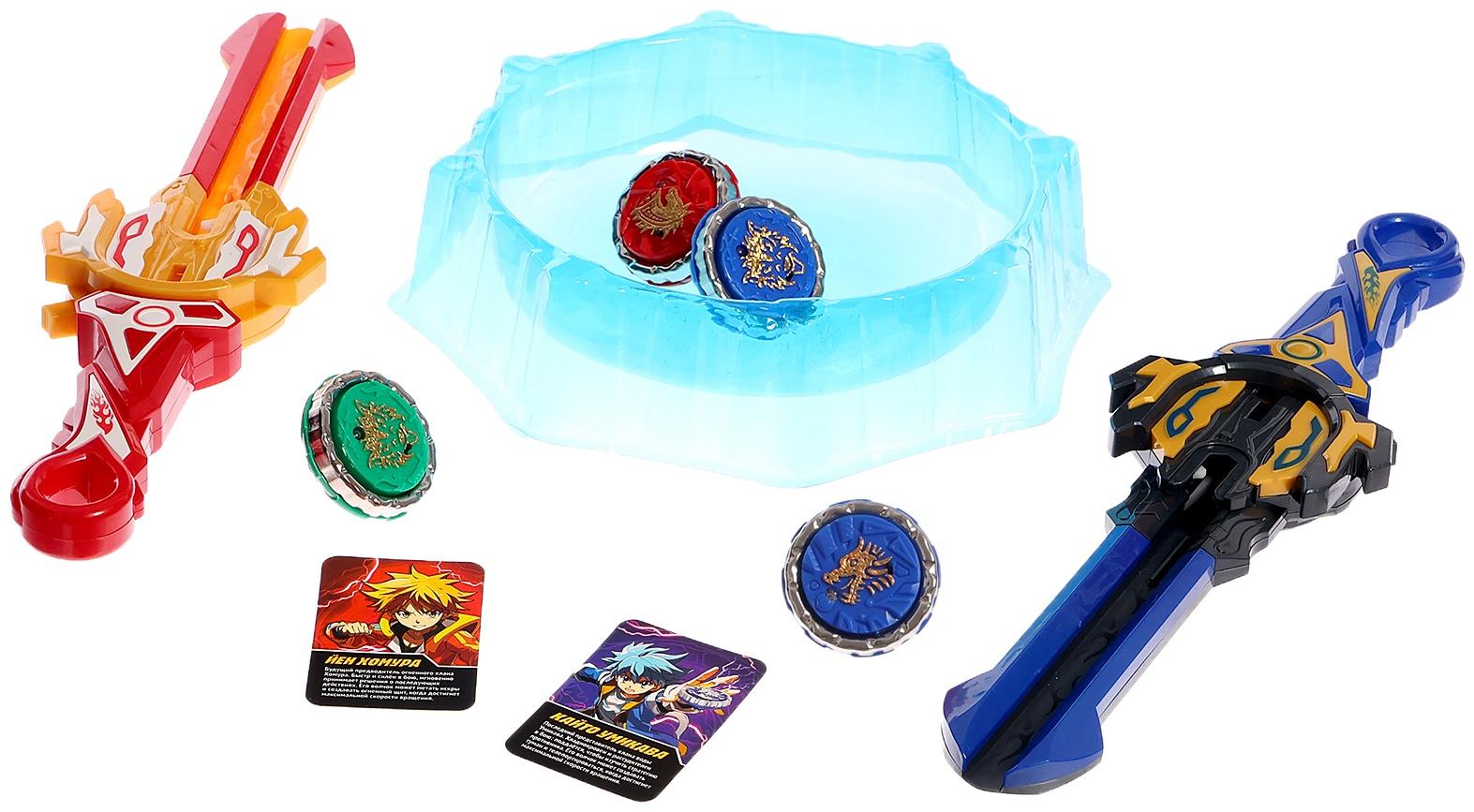 Набор волчков с мечом ULTRA SPIN «Сражение гладиаторов», 4 волчка, 2 устройства запуска, арена