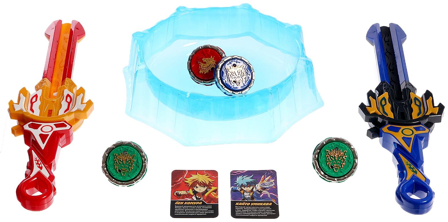 Набор волчков с мечом ULTRA SPIN «Сражение гладиаторов», 4 волчка, 2 устройства запуска, арена