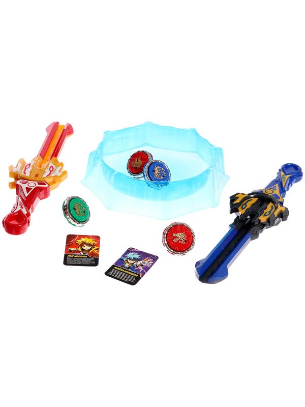 Набор волчков с мечом ULTRA SPIN «Сражение гладиаторов», 4 волчка, 2 устройства запуска, арена