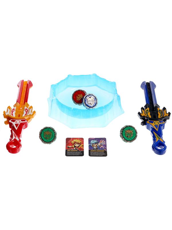 Набор волчков с мечом ULTRA SPIN «Сражение гладиаторов», 4 волчка, 2 устройства запуска, арена