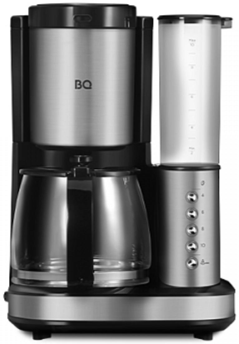 Кофеварка BQ CM7002, капельная, 800 Вт, 1.25 л, кофемолка, серебристо-чёрная