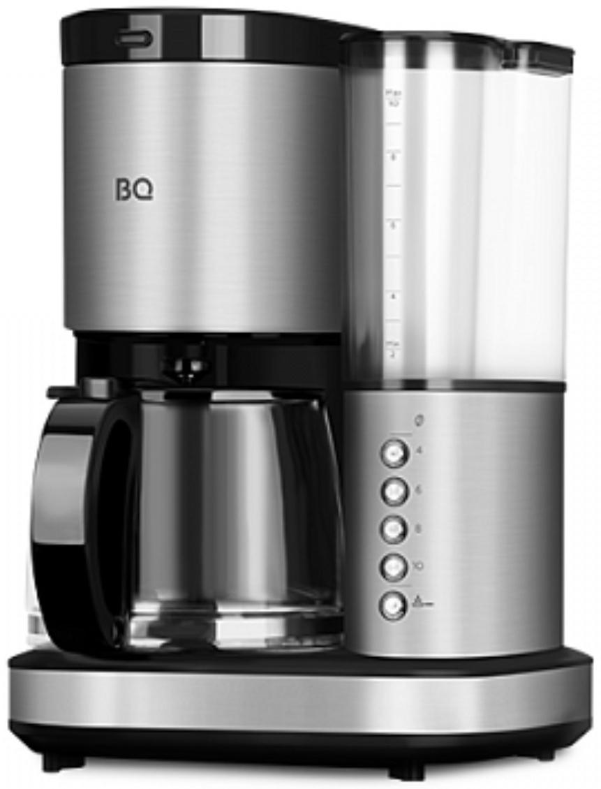 Кофеварка BQ CM7002, капельная, 800 Вт, 1.25 л, кофемолка, серебристо-чёрная