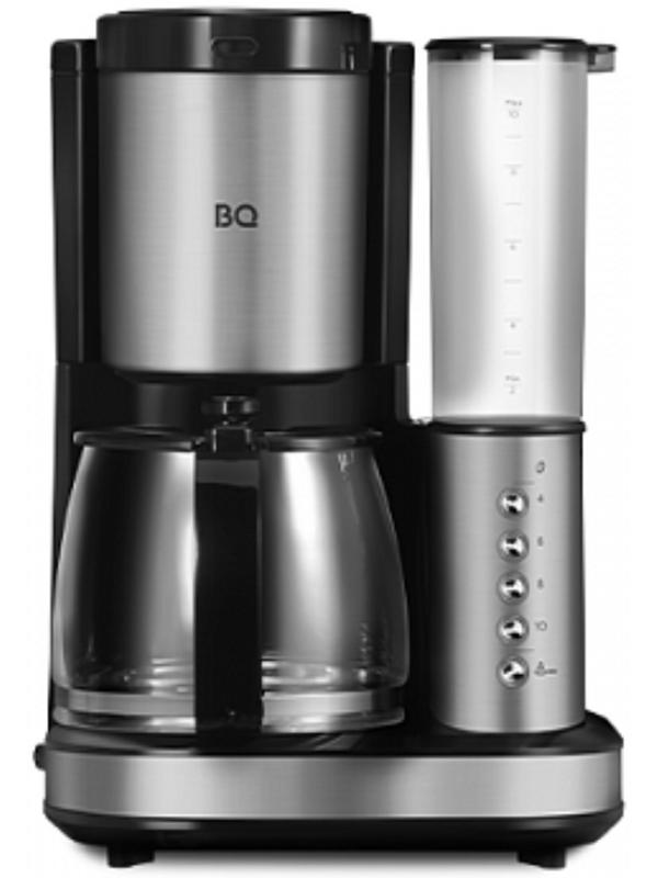 Кофеварка BQ CM7002, капельная, 800 Вт, 1.25 л, кофемолка, серебристо-чёрная