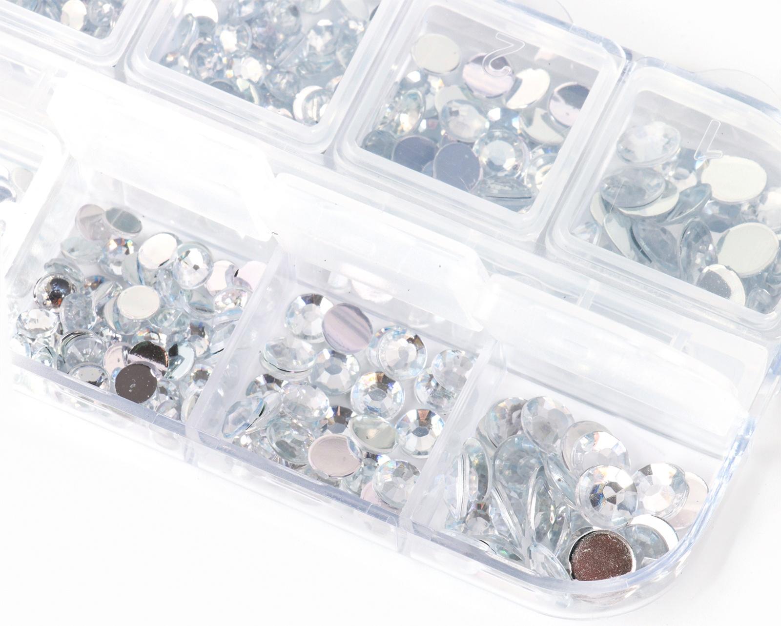 Стразы для творчества холодной фиксации с инструментами и клеем, цвет белый, размер от 1,5-6 мм, подходят для лица и ногтей