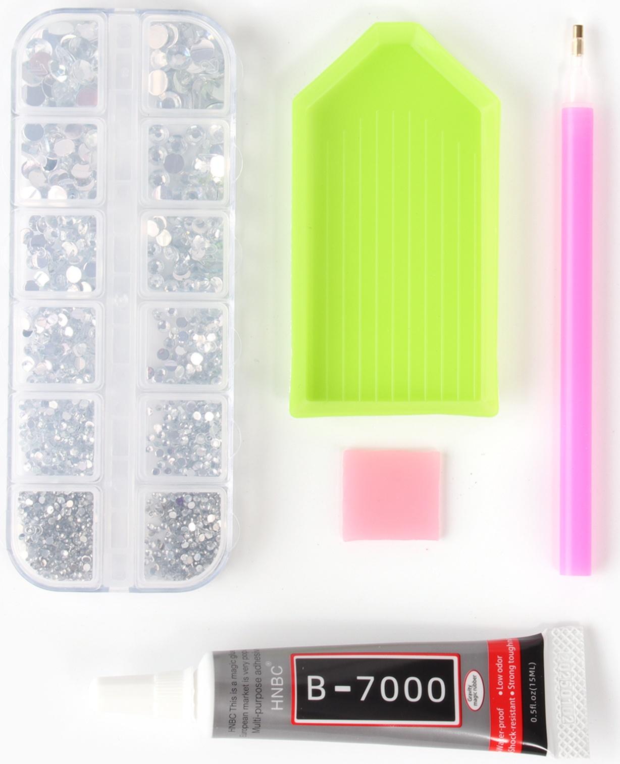 Стразы для творчества холодной фиксации с инструментами и клеем, цвет белый, размер от 1,5-6 мм, подходят для лица и ногтей