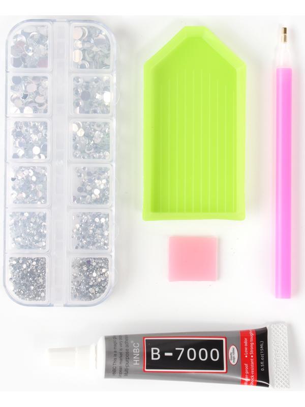 Стразы для творчества холодной фиксации с инструментами и клеем, цвет белый, размер от 1,5-6 мм, подходят для лица и ногтей