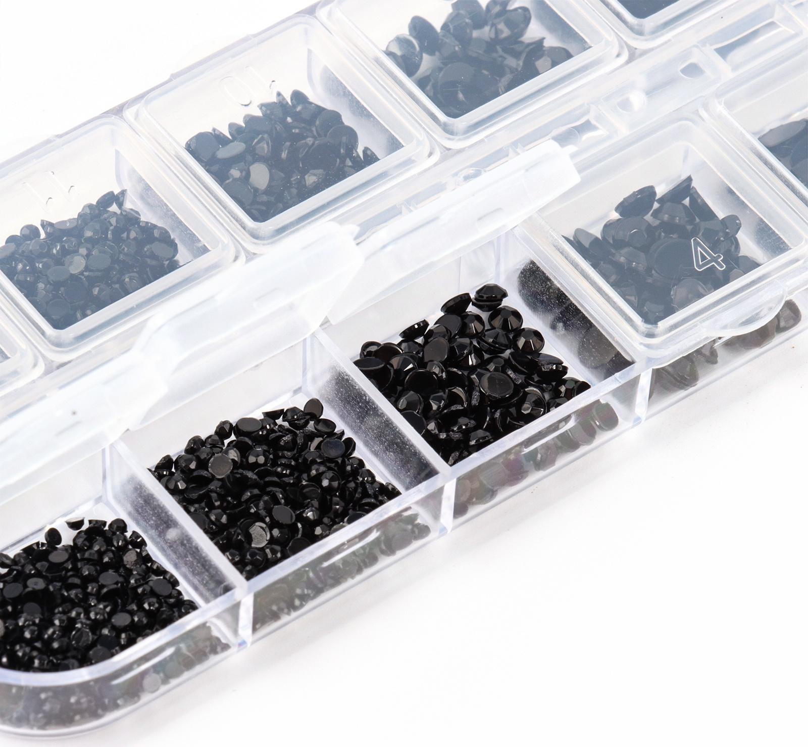 Стразы для творчества холодной фиксации с инструментами и клеем, цвет черный, размер от 1,5-6 мм, подходят для лица и ногтей