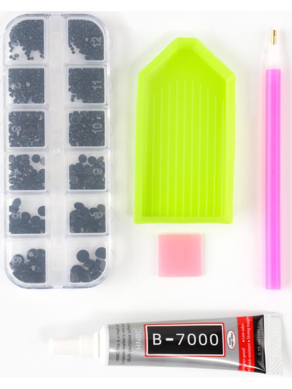 Стразы для творчества холодной фиксации с инструментами и клеем, цвет черный, размер от 1,5-6 мм, подходят для лица и ногтей