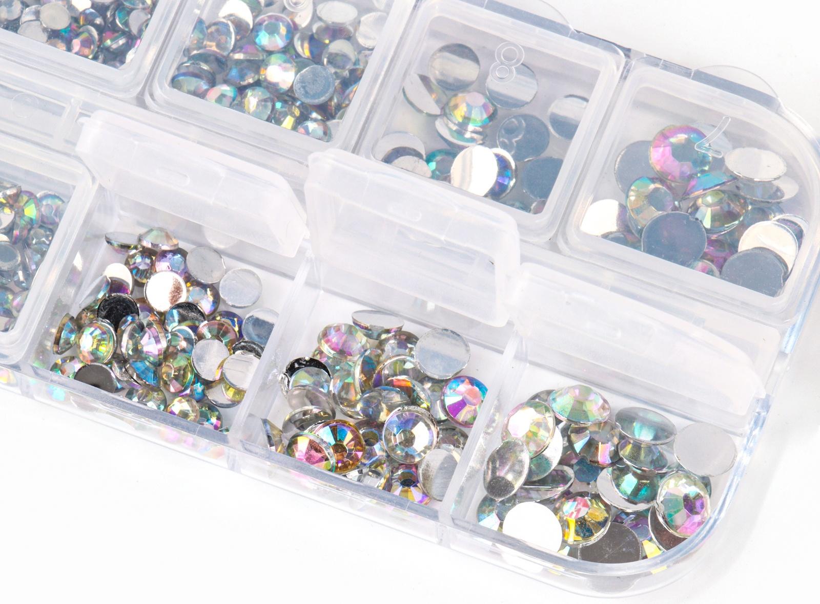 Стразы для творчества холодной фиксации с инструментами и клеем, цвет белый AB, размер от 1,5-6 мм, подходят для лица и ногтей