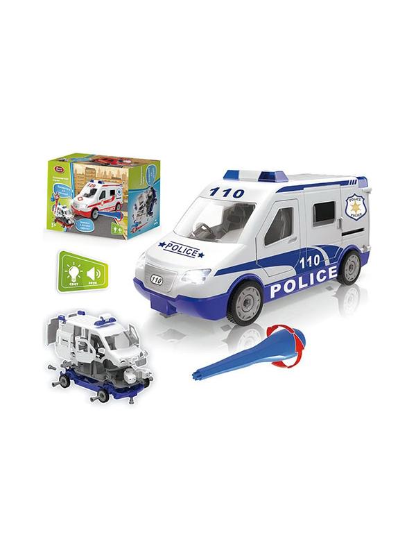 Конструктор-машина Play Smart с отверткой «Полицейская машина» 1369 свет, звук / Бело-синий