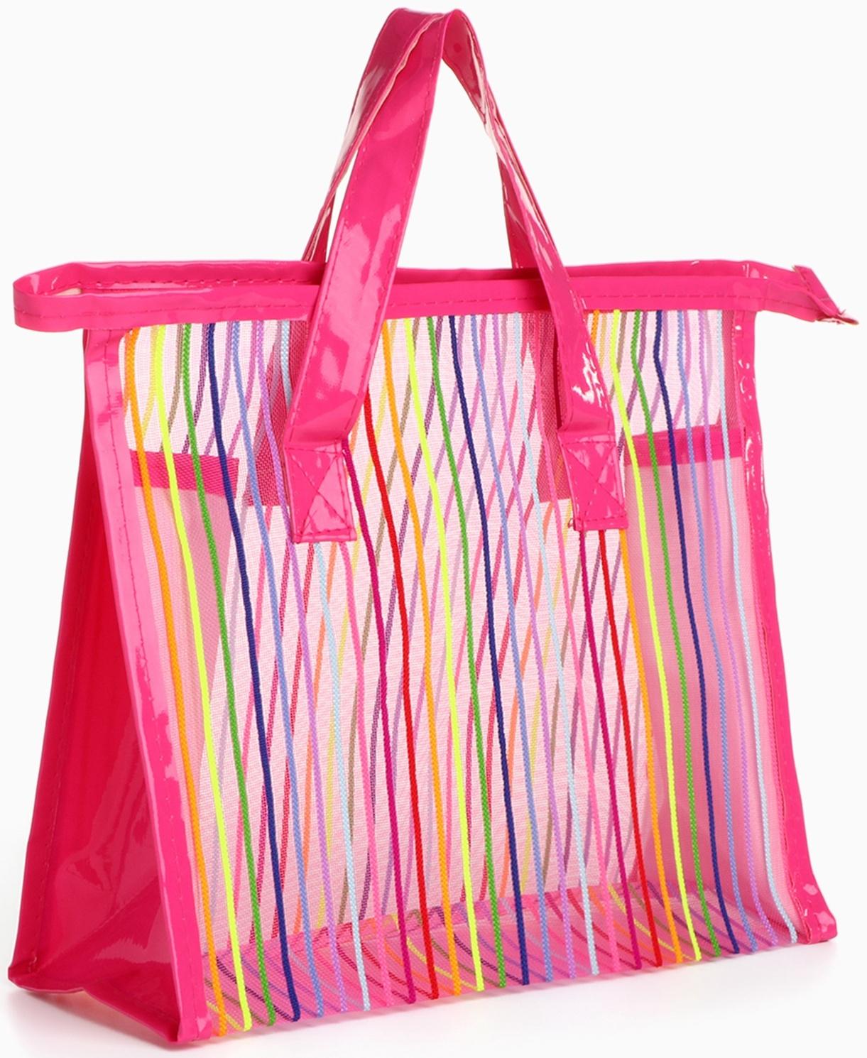 Косметичка-сумка на молнии в сетку, большая, с ручками, с рисунком «Полосы», МИКС