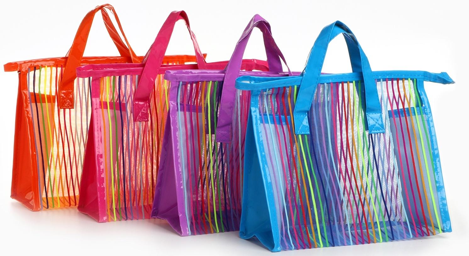 Косметичка-сумка на молнии в сетку, большая, с ручками, с рисунком «Полосы», МИКС