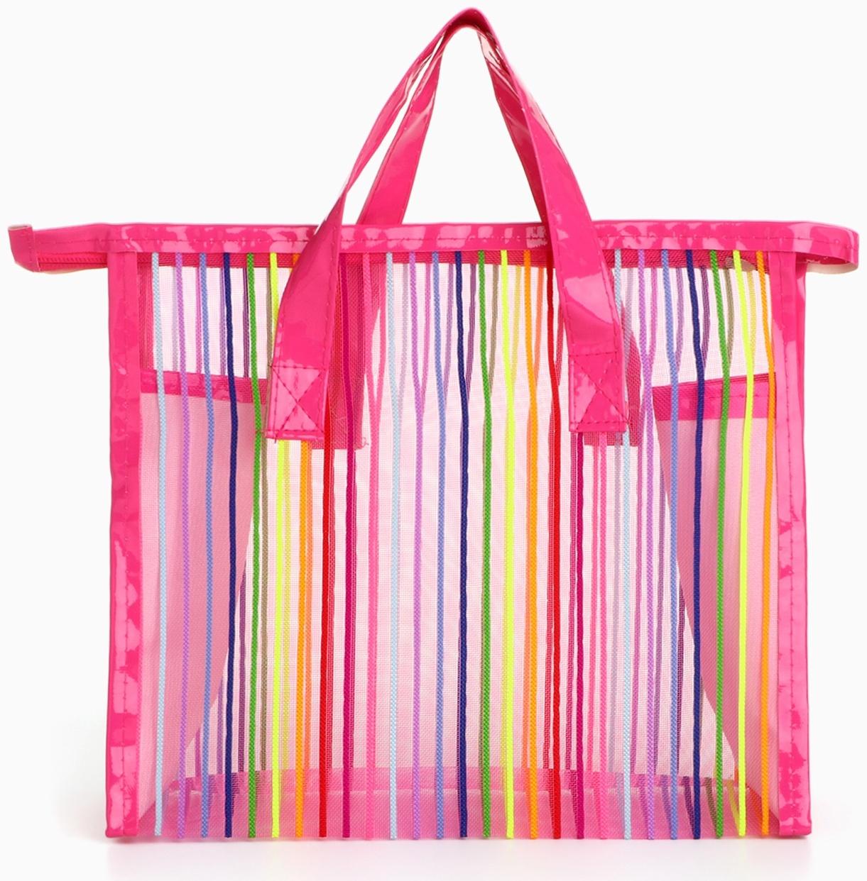 Косметичка-сумка на молнии в сетку, большая, с ручками, с рисунком «Полосы», МИКС