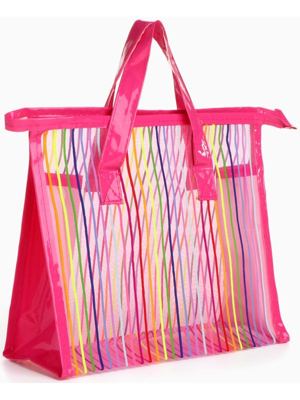 Косметичка-сумка на молнии в сетку, большая, с ручками, с рисунком «Полосы», МИКС