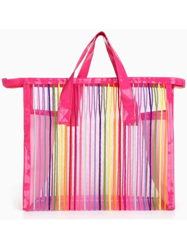 Косметичка-сумка на молнии в сетку, большая, с ручками, с рисунком «Полосы», МИКС