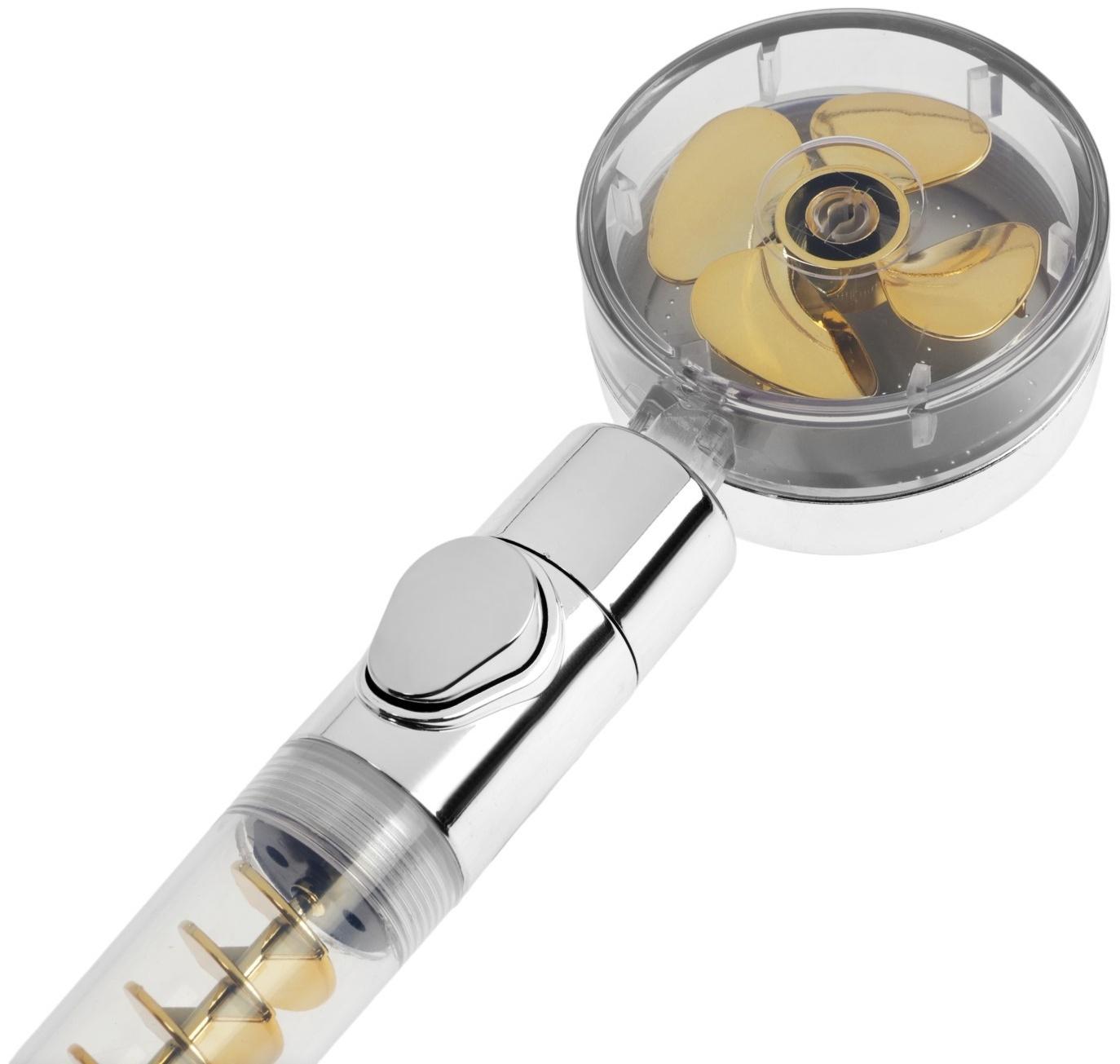 Лейка для душа ZEIN Z4069, микроточки, кнопка «стоп», вентилятор, спираль, жёлтый/хром