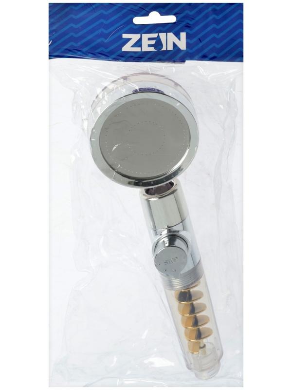 Лейка для душа ZEIN Z4069, микроточки, кнопка «стоп», вентилятор, спираль, жёлтый/хром