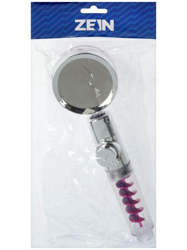 Лейка для душа ZEIN Z4087, микроточки, кнопка «стоп», вентилятор, спираль, фиолетовый/хром