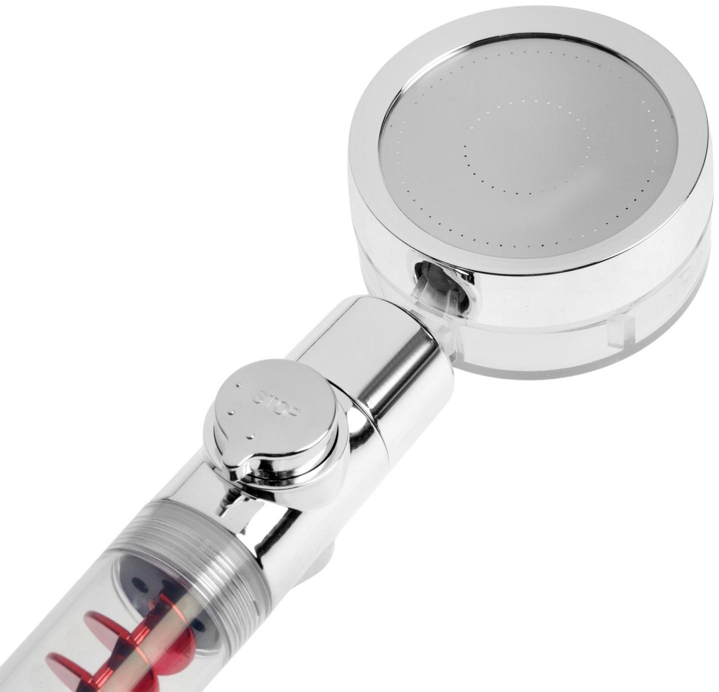 Лейка для душа ZEIN Z4088, микроточки, кнопка «стоп», вентилятор, спираль, красный/хром