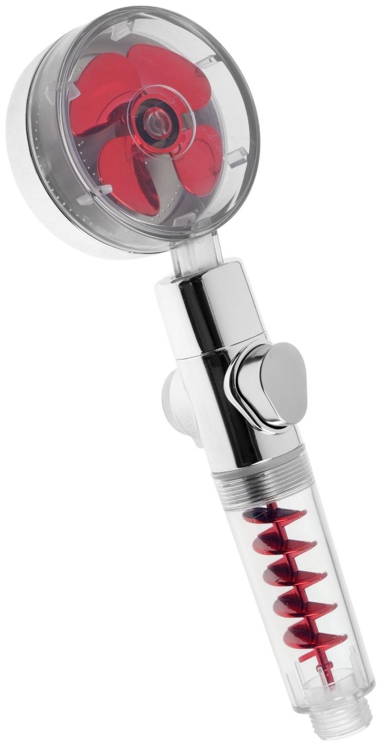 Лейка для душа ZEIN Z4088, микроточки, кнопка «стоп», вентилятор, спираль, красный/хром