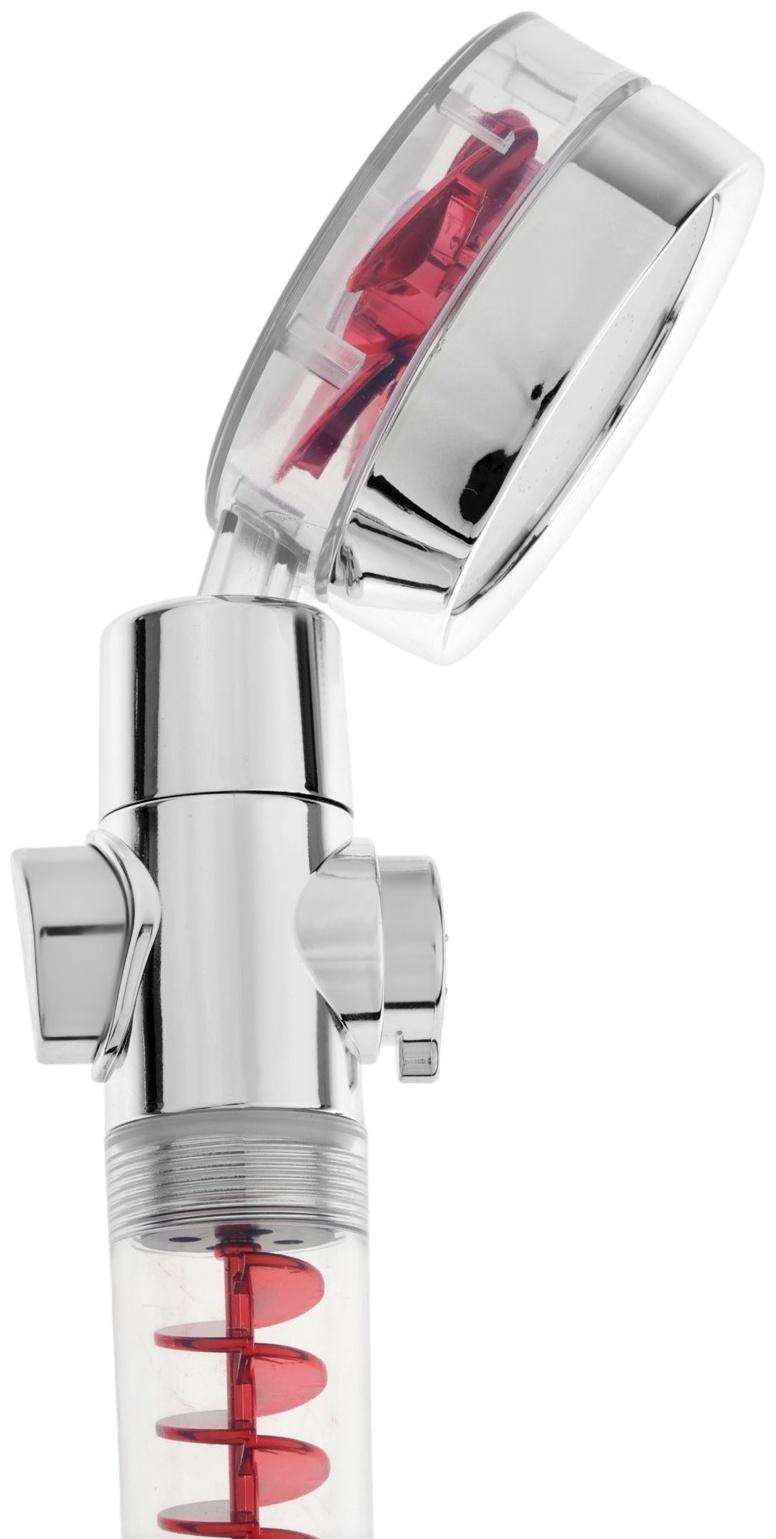 Лейка для душа ZEIN Z4088, микроточки, кнопка «стоп», вентилятор, спираль, красный/хром