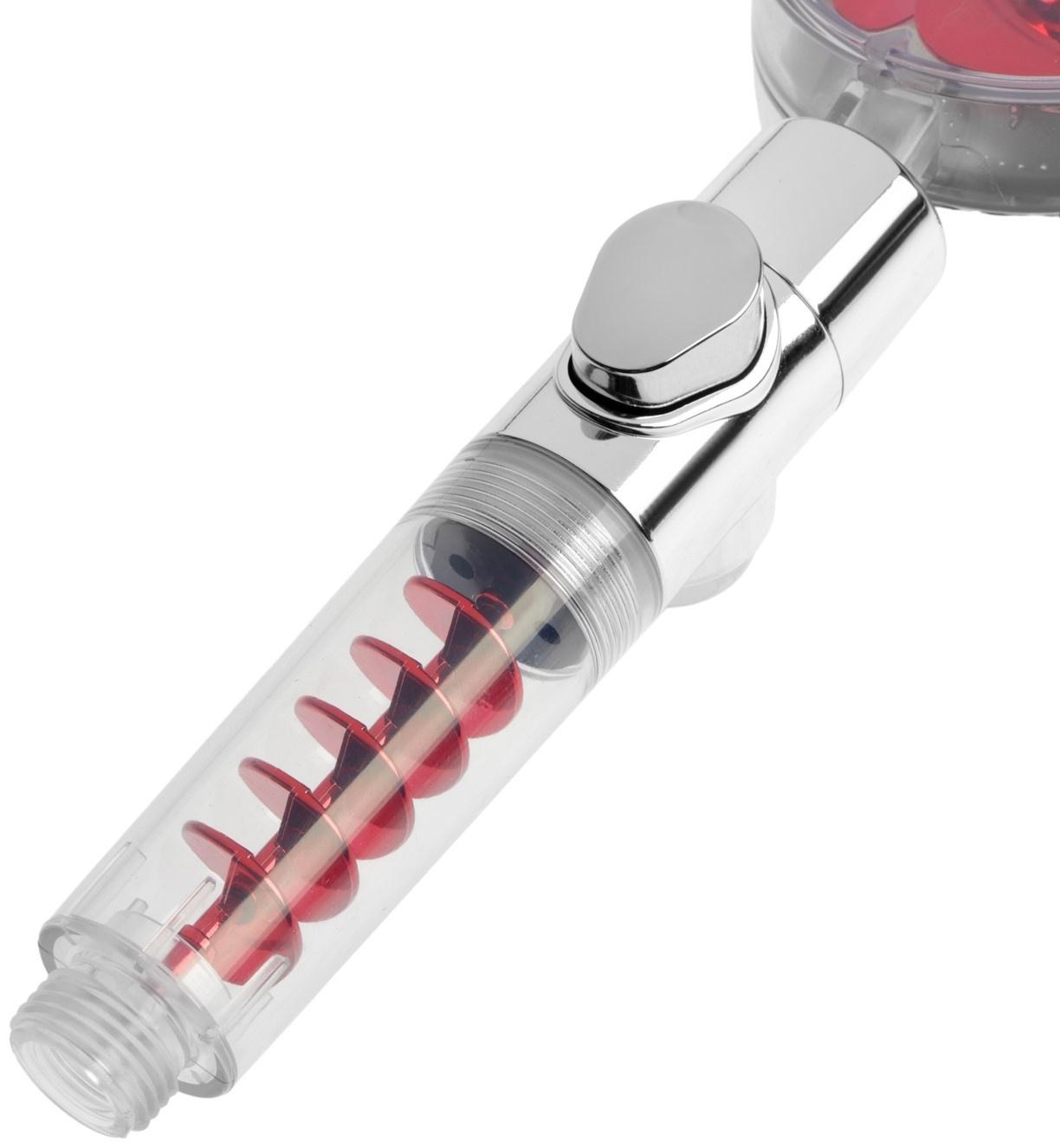 Лейка для душа ZEIN Z4088, микроточки, кнопка «стоп», вентилятор, спираль, красный/хром