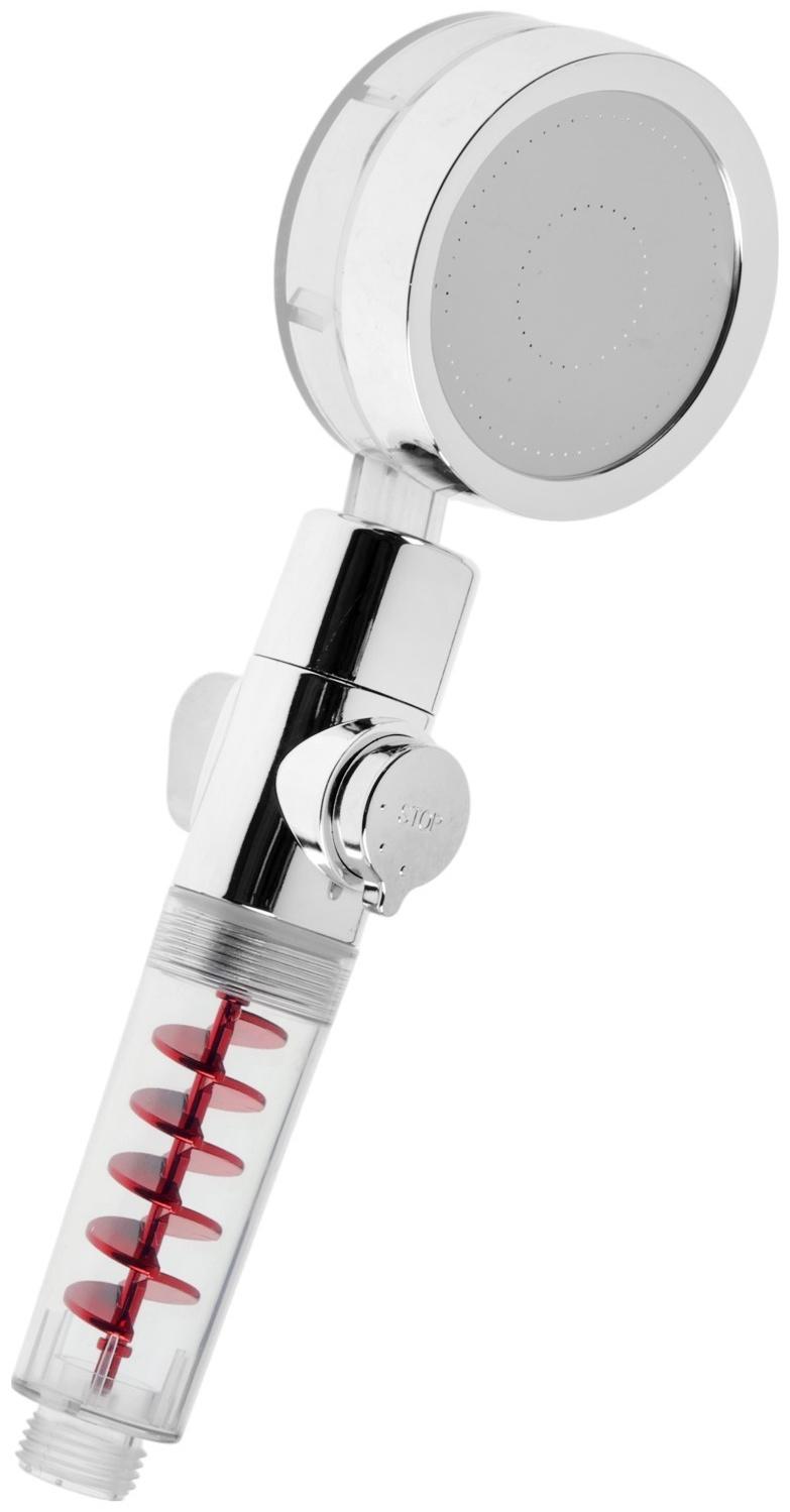 Лейка для душа ZEIN Z4088, микроточки, кнопка «стоп», вентилятор, спираль, красный/хром